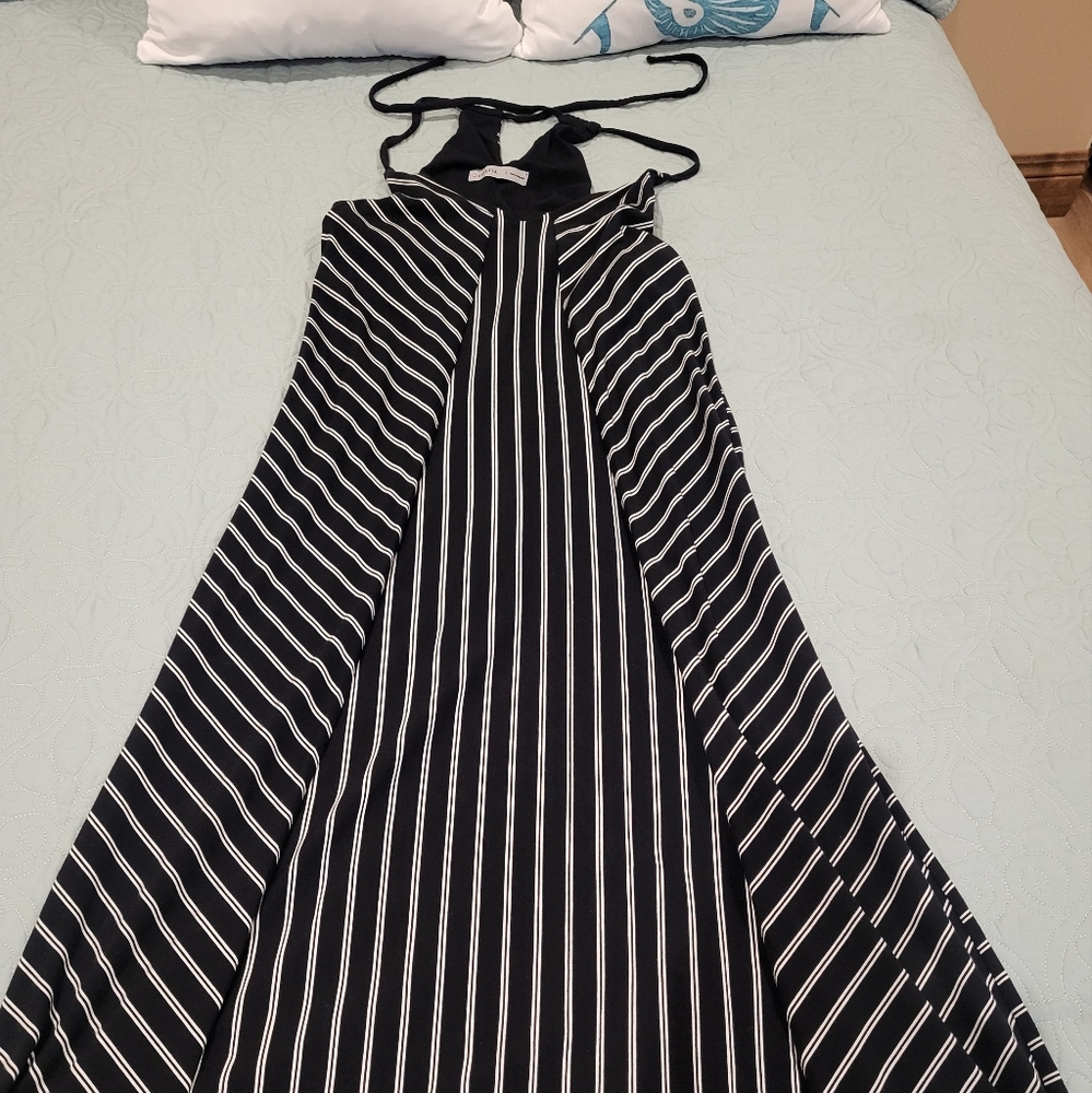 Athleta,  built in bra, black and white, halter style dress, size small,  maxi